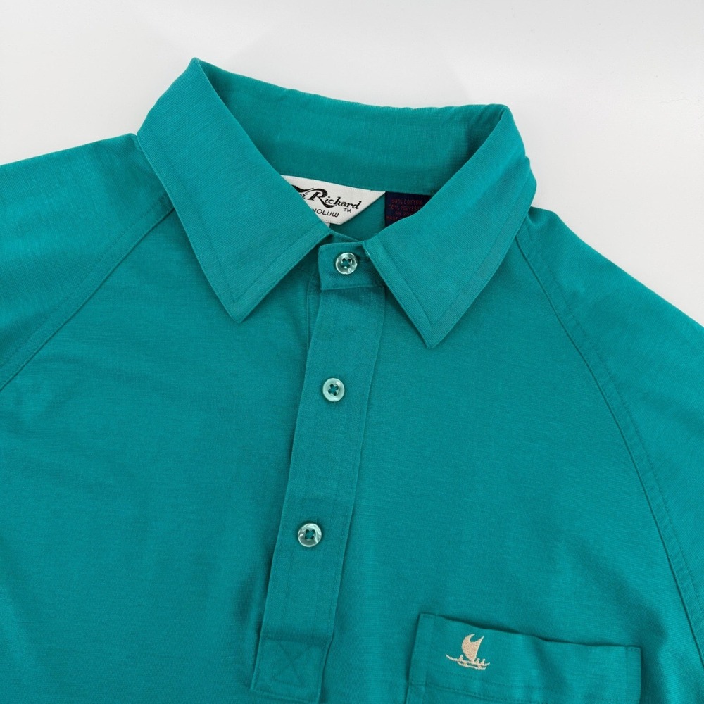 Tori Richard Polo Shirt Mens Large Teal Green Short Sleeve Sailboat Pocket Logo
